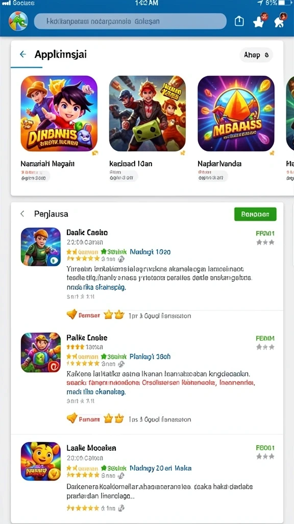 Screenshot kedua menunjukkan variasi permainan yang dapat dipilih oleh pengguna.